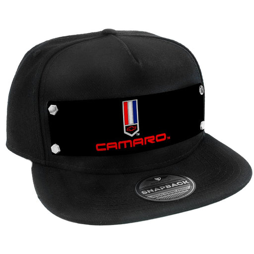 Embellishment Trucker Hat BLACK - Full Color Strap - CAMARO Badge2 Black/Red/White/Blue Trucker Hats GM General Motors   