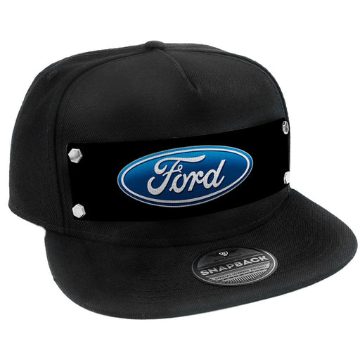 Embellishment Trucker Hat BLACK - Full Color Strap - Ford Oval Logo Black/Blue Trucker Hats Ford   