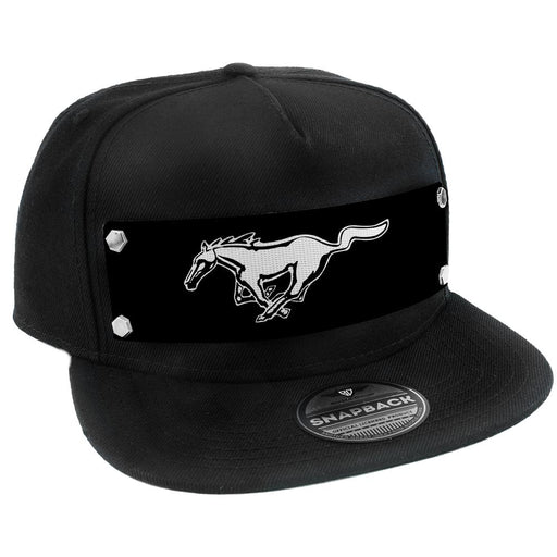 Embellishment Trucker Hat BLACK - Full Color Strap - Mustang Pony Logo Black/White/Black Trucker Hats Ford   