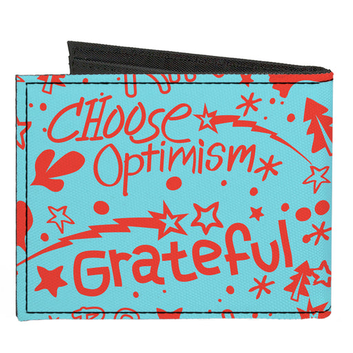 Canvas Bi-Fold Wallet - GRATEFUL OPTIMISM BE KIND Icons Collage Blue/Red Canvas Bi-Fold Wallets Buckle-Down   