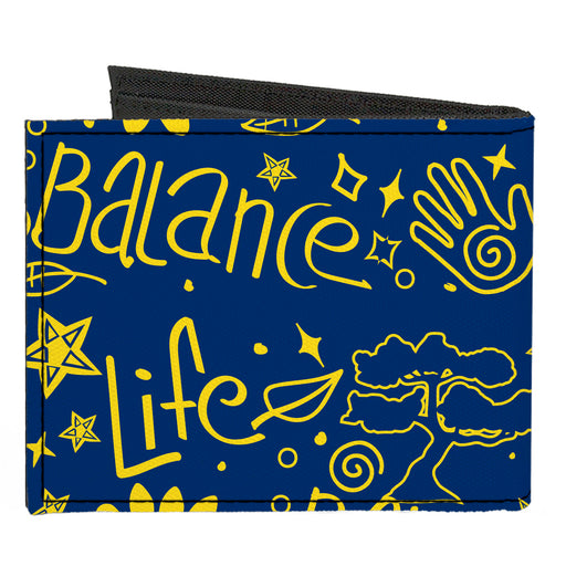 Canvas Bi-Fold Wallet - HARMONY BALANCE LIFE Icons Collage Blue/Yellow Canvas Bi-Fold Wallets Buckle-Down   