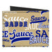 Canvas Bi-Fold Wallet - SAUCE Typography Collage Tan/White/Blue Canvas Bi-Fold Wallets Buckle-Down   