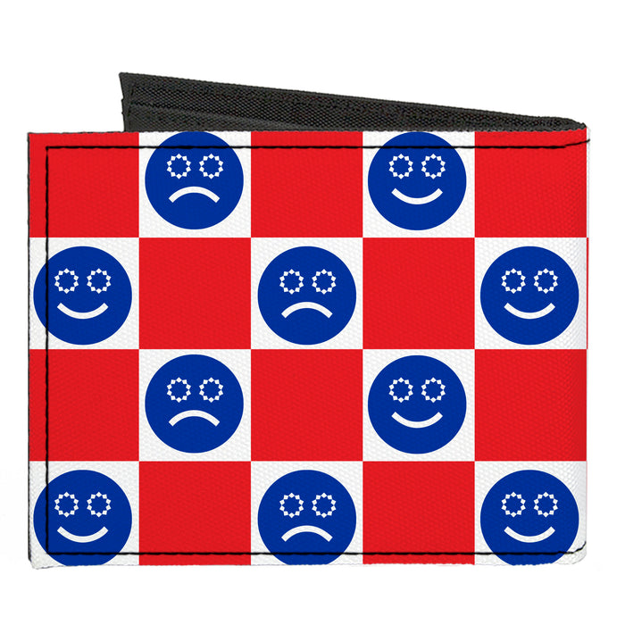 Canvas Bi-Fold Wallet - Smiley Sad Face Checker Red/White/Blue Canvas Bi-Fold Wallets Buckle-Down   