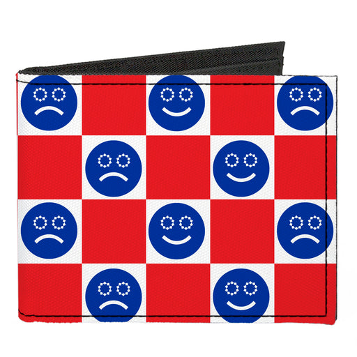 Canvas Bi-Fold Wallet - Smiley Sad Face Checker Red/White/Blue Canvas Bi-Fold Wallets Buckle-Down   