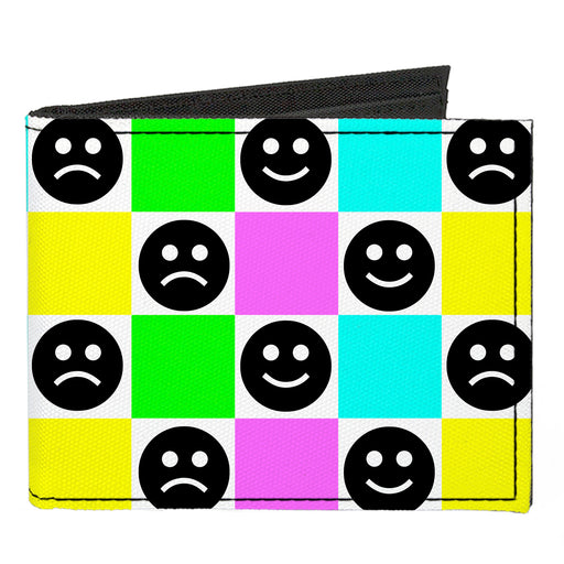 Canvas Bi-Fold Wallet - Smiley Sad Face Checker Multi Color/White Canvas Bi-Fold Wallets Buckle-Down   