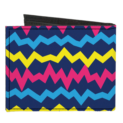 Canvas Bi-Fold Wallet - Scribble Zig Zag Stripe Navy/Multi Color Canvas Bi-Fold Wallets Buckle-Down   