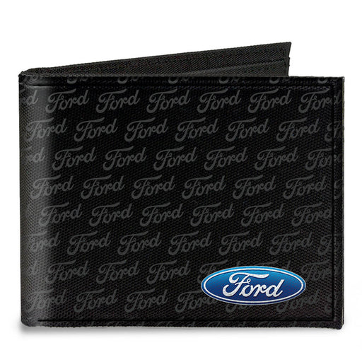 Canvas Bi-Fold Wallet - Ford Oval CORNER w/Text Canvas Bi-Fold Wallets Ford   