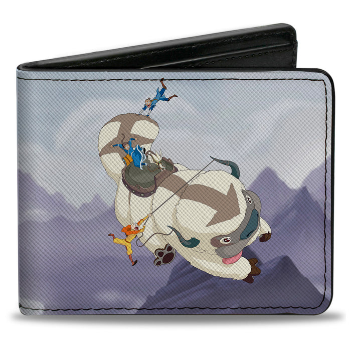 Bi-Fold Wallet - Avatar the Last Airbender Appa Carrying 4-Character Group Scene Over Mountains + Logo Grays Black Bi-Fold Wallets Nickelodeon   