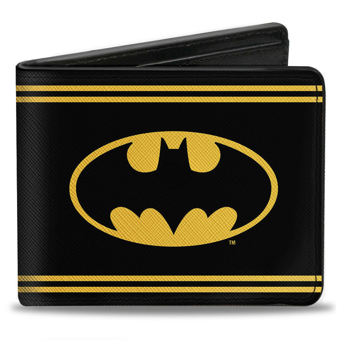Bi-Fold Wallet - Batman Shield Double-Stripe Black Yellow Bi-Fold Wallets DC Comics   