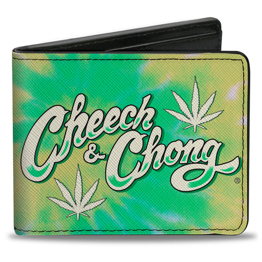 Bi-Fold Wallet - CHEECH & CHONG Title Logo with Bud Leaf Tie Dye Greens/White Bi-Fold Wallets Cheech & Chong   