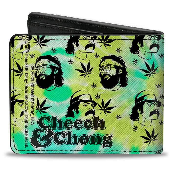 Bi-Fold Wallet - CHEECH & CHONG Caricature Faces/Pot Leaves Scattered Tie Dye Greens/Black Bi-Fold Wallets Cheech & Chong   