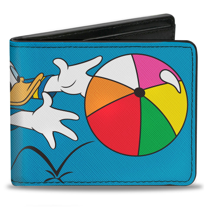 Bi-Fold Wallet - Donald Duck Beach Ball Pose Stripes Blue Multi Color Bi-Fold Wallets Disney   