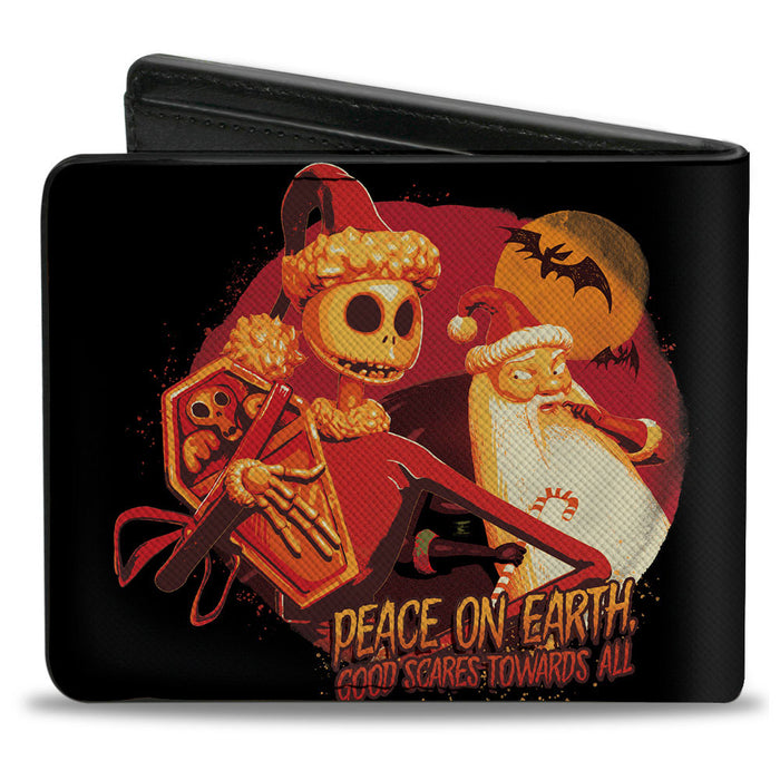 Bi-Fold Wallet - The Nightmare Before Christmas Jack Skellington and Sandy Claws PEACE ON EARTY Pose Reds Oranges Bi-Fold Wallets Disney   