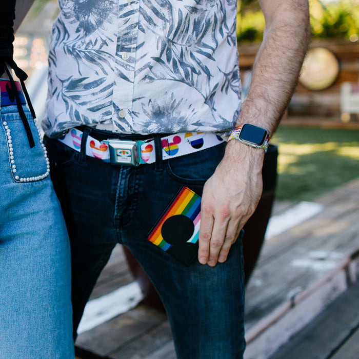 Bi-Fold Wallet - Mickey Mouse Pride Ears Icon Inclusion Rainbow Stripe Multi Color Black Bi-Fold Wallets Disney   