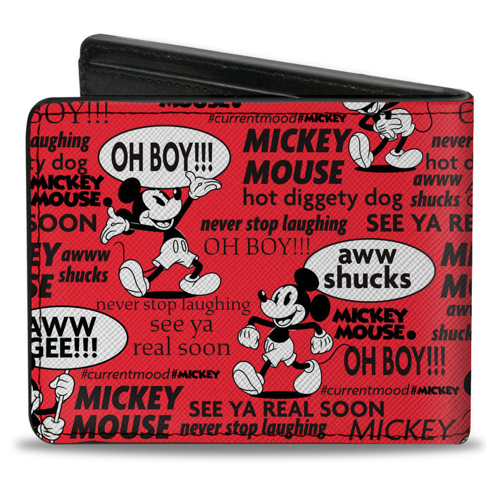 Bi-Fold Wallet - Mickey Mouse Poses and Quotes Collage Red/Black/White Bi-Fold Wallets Disney   
