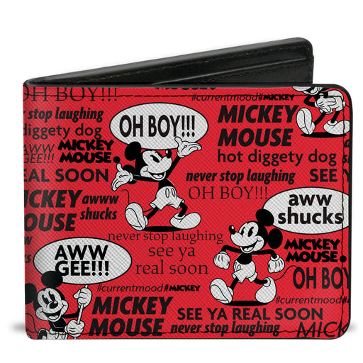 Bi-Fold Wallet - Mickey Mouse Poses and Quotes Collage Red/Black/White Bi-Fold Wallets Disney   