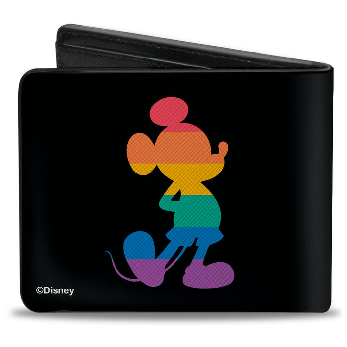 Bi-Fold Wallet - DISNEY PRIDE Signature Logo + Classic Mickey Mouse Standing Pose Black/Rainbow Bi-Fold Wallets Disney   