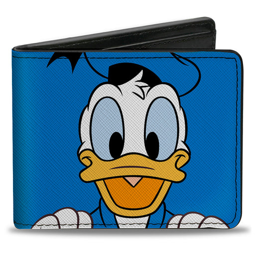 Bi-Fold Wallet - Donald Duck Character Face Close-Up and Autograph Blue Bi-Fold Wallets Disney   