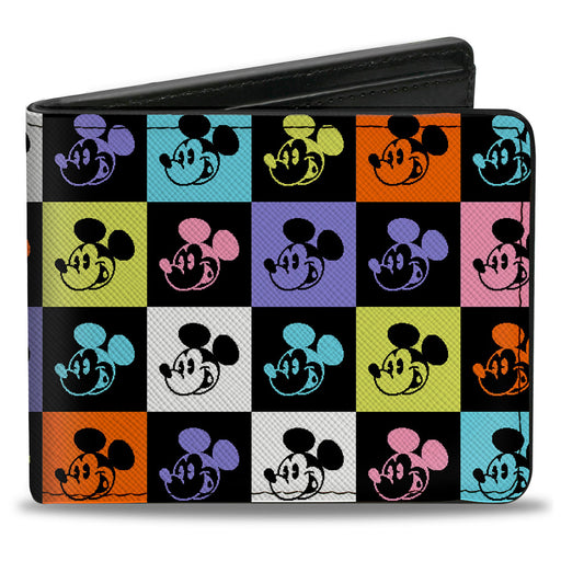 Bi-Fold Wallet - Mickey Mouse Smiling Expression Blocks Multi Color Bi-Fold Wallets Disney   