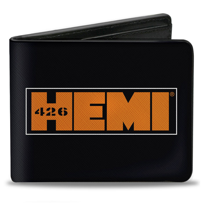 Bi-Fold Wallet - HEMI 426 Logo3 + Weathered Side Stripe Black/Orange Bi-Fold Wallets Hemi   