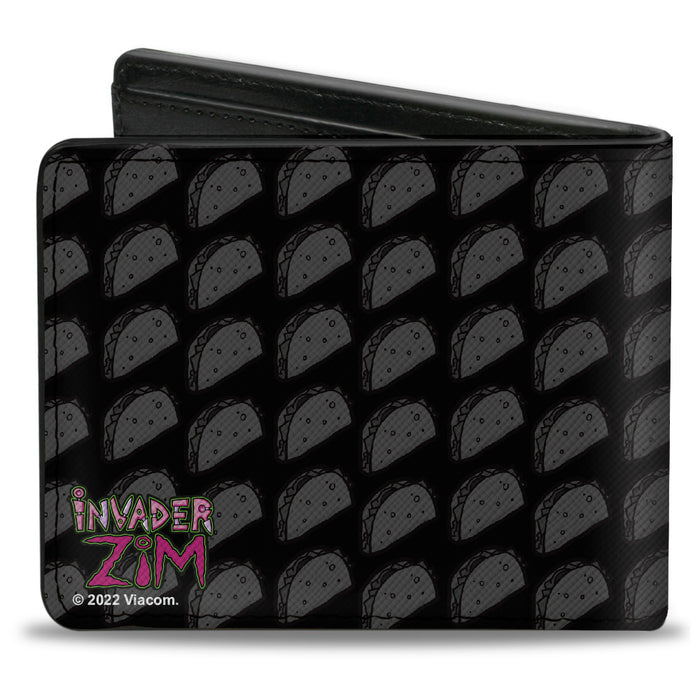 Bi-Fold Wallet - Invader Zim GIR TACOS!!! Pose Taco Monogram Black/Gray Bi-Fold Wallets Nickelodeon   