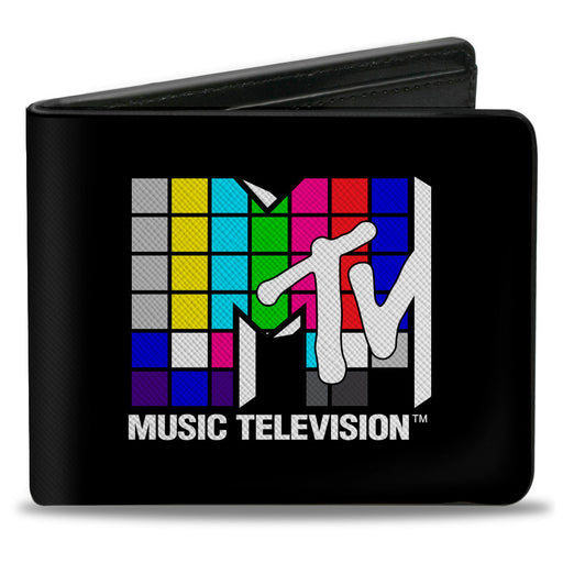 Bi-Fold Wallet - MTV Music Television Puzzle Cube Logo Black/Multi Color Bi-Fold Wallets MTV   