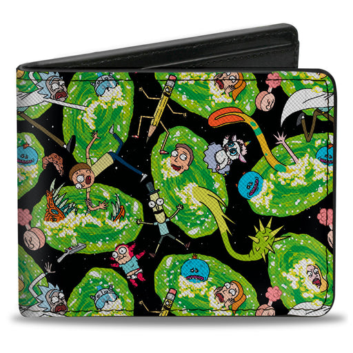 Bi-Fold Wallet - Rick and Morty Portal Multi Character Scattered Black/Green Bi-Fold Wallets Rick and Morty   