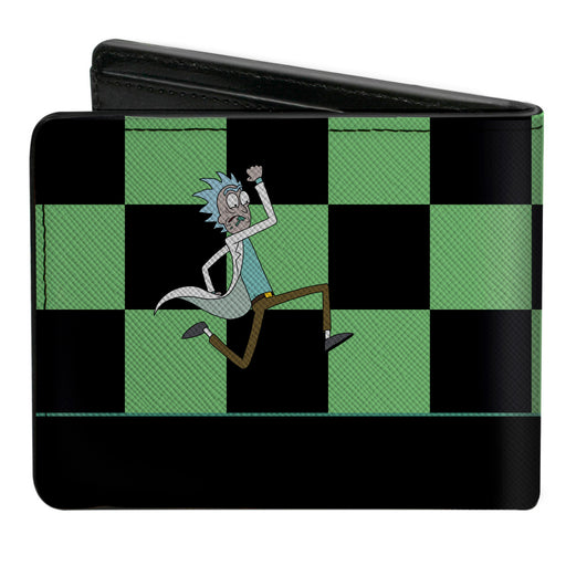 Bi-Fold Wallet - RICK AND MORTY Rick Running Pose Checker Black/Green Bi-Fold Wallets Rick and Morty   