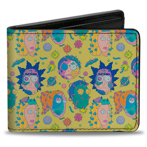 Bi-Fold Wallet - Rick and Morty Smith Family Faces and Cells Collage Yellow Bi-Fold Wallets Rick and Morty   