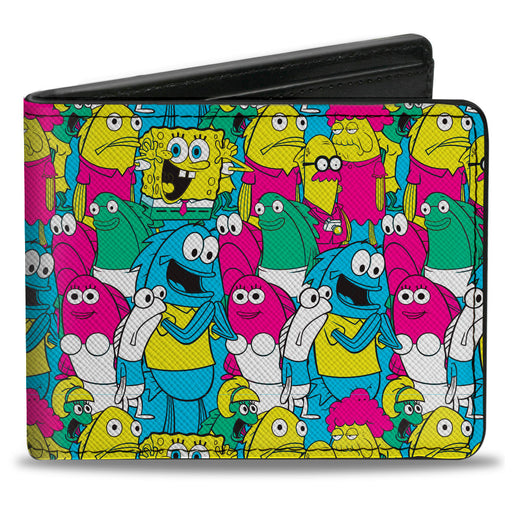 Bi-Fold Wallet - SpongeBob SquarePants and Friends Collage Blue Bi-Fold Wallets Nickelodeon   