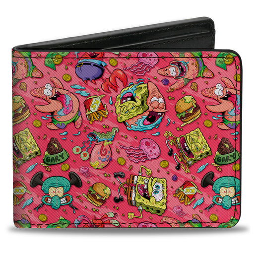 Bi-Fold Wallet - SpongeBob Funky Character Swirl Collage Pinks Bi-Fold Wallets Nickelodeon   