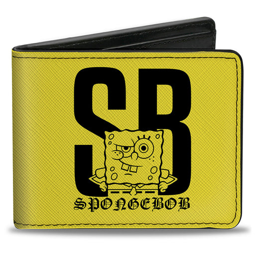 Bi-Fold Wallet - SpongeBob SB Winking Pose Yellow/Black Bi-Fold Wallets Nickelodeon   