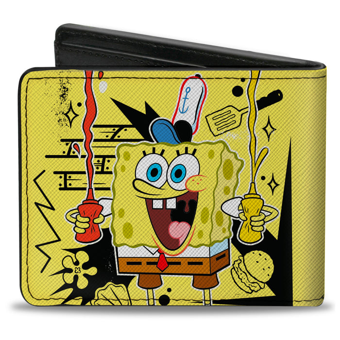 Bi-Fold Wallet - SpongeBob Krabby Patty Condiments Pose Yellow/Black Bi-Fold Wallets Nickelodeon   