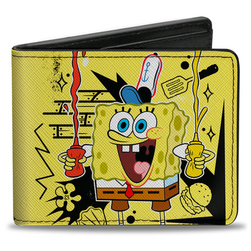 Bi-Fold Wallet - SpongeBob Krabby Patty Condiments Pose Yellow/Black Bi-Fold Wallets Nickelodeon   