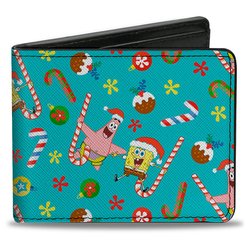 Bi-Fold Wallet - SpongeBob SquarePants and Patrick Star Holiday Treats Christmas Collage Turquoise Bi-Fold Wallets Nickelodeon   