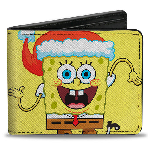 Bi-Fold Wallet - SpongeBob SquarePants Wavy Arms Santa Holiday Christmas Pose Yellow Bi-Fold Wallets Nickelodeon   
