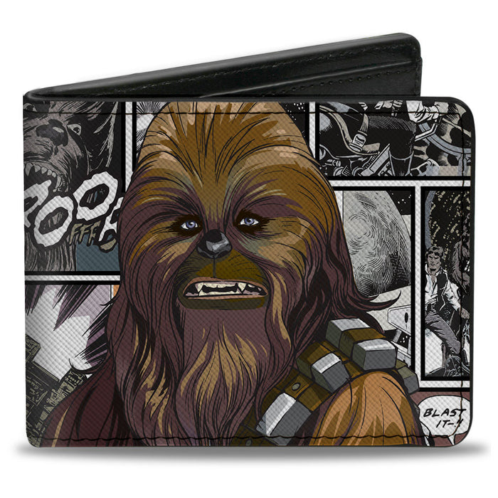 Bi-Fold Wallet - Star Wars Chewbacca Pose and Comic Scene Blocks White/Black/Grays/Browns Bi-Fold Wallets Star Wars   
