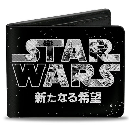 Bi-Fold Wallet - STAR WARS NEW HOPE Manga Scenes Logo Japanese Black/White Bi-Fold Wallets Star Wars   