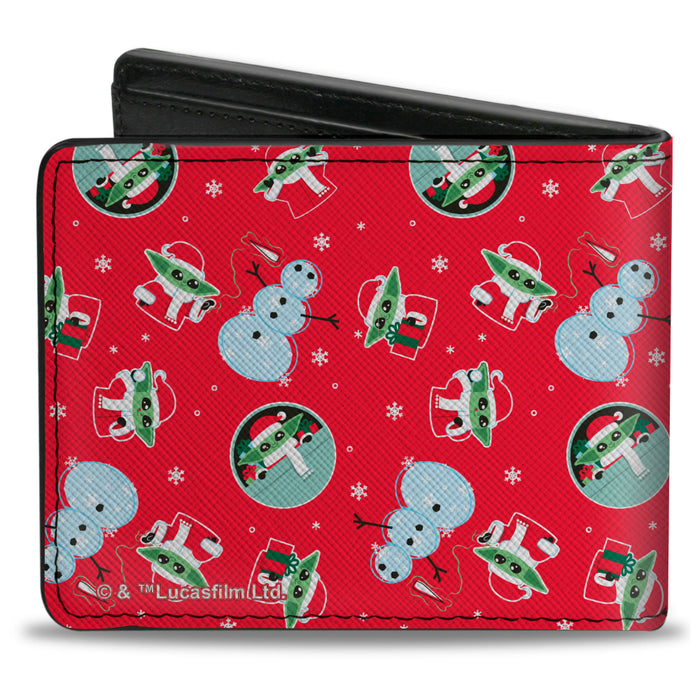Bi-Fold Wallet - Star Wars Grogu The Child and Snowman Holiday Christmas Collage Red Bi-Fold Wallets Star Wars   