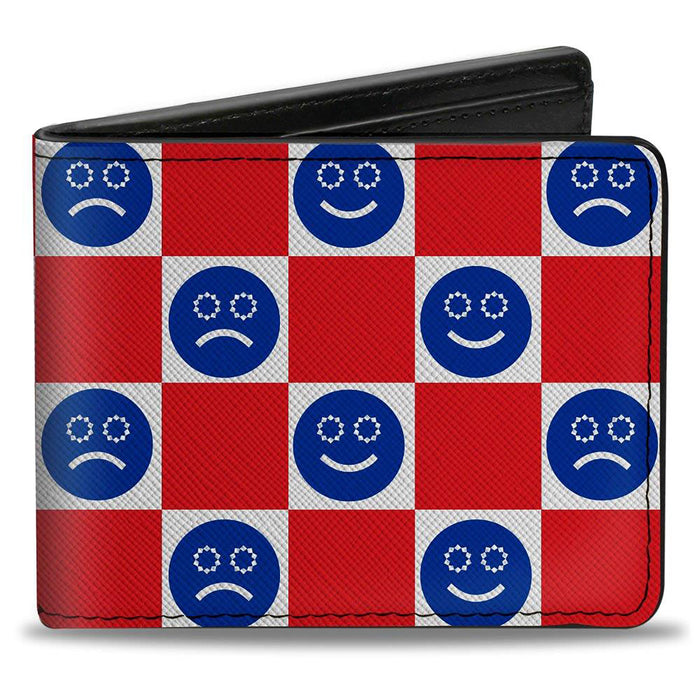 Bi-Fold Wallet - Smiley Sad Face Checker Red/White/Blue Bi-Fold Wallets Buckle-Down   