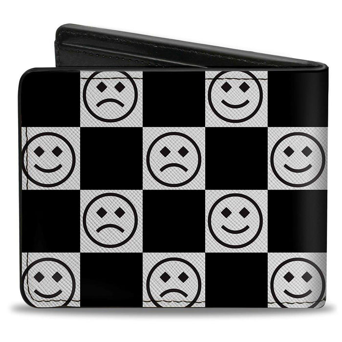 Bi-Fold Wallet - Smiley Sad Face Checker Black/White Bi-Fold Wallets Buckle-Down   