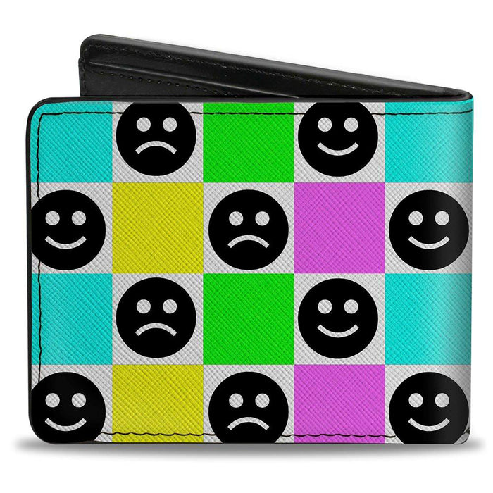 Bi-Fold Wallet - Smiley Sad Face Checker Multi Color/White Bi-Fold Wallets Buckle-Down   