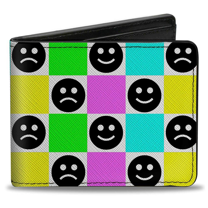 Bi-Fold Wallet - Smiley Sad Face Checker Multi Color/White Bi-Fold Wallets Buckle-Down   