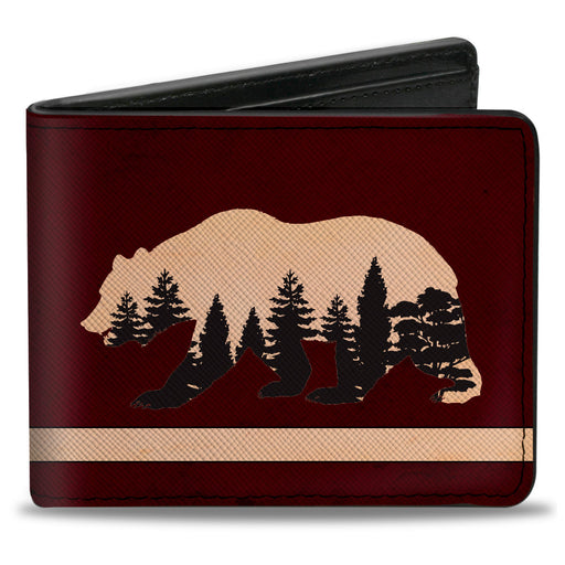 Bi-Fold Wallet - Cali Bear Silhouette with Trees Stripe Burgundy/Tan/Black Bi-Fold Wallets Buckle-Down   