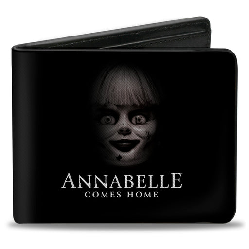 Bi-Fold Wallet - ANNABELLE COMES HOME Face Close-Up + HORROR Text Black/Red Bi-Fold Wallets Warner Bros. Horror Movies   