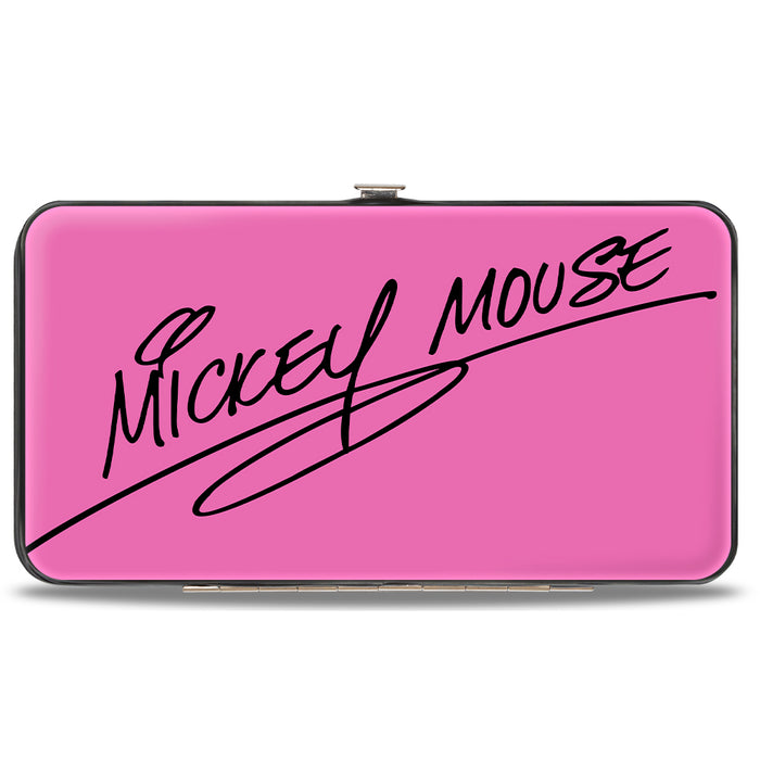 Hinged Wallet - Mickey Mouse Face Character Close-Up + Autograph Pink/Black Hinged Wallets Disney   