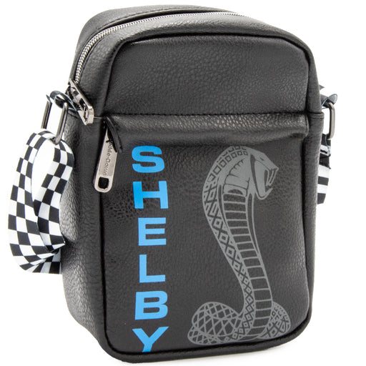 Crossbody Wallet - Carroll Shelby SHELBY Text Super Cobra Black Blue Gray Crossbody Bags Carroll Shelby   