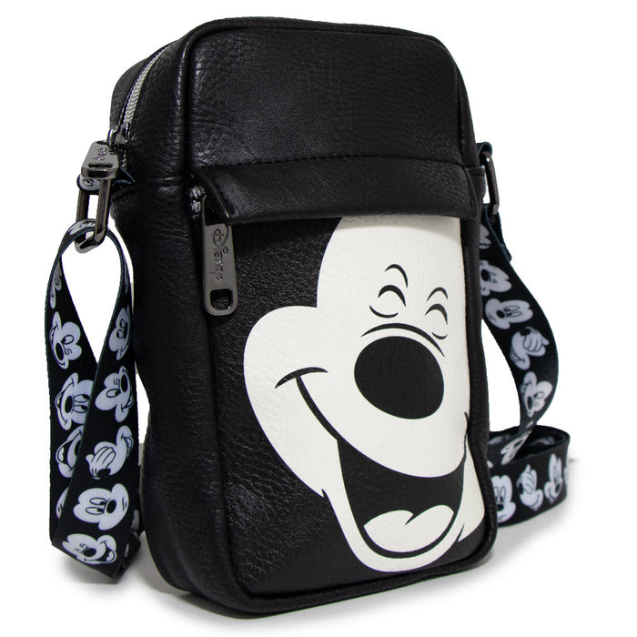 Women's Crossbody Wallet - Mickey Mouse Smiling Face Black White Crossbody Bags Disney   
