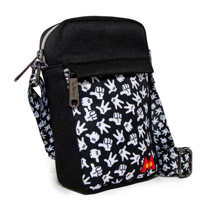 Women's Crossbody Wallet - Mickey Mouse Hand Gestures Scattered Black White Crossbody Bags Disney   