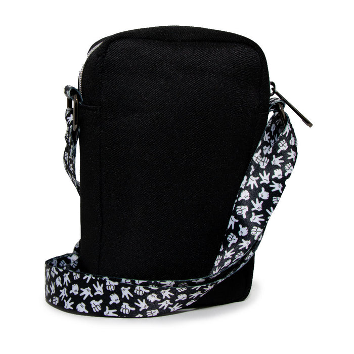 Women's Crossbody Wallet - Mickey Mouse Hand Gestures Scattered Black White Crossbody Bags Disney   